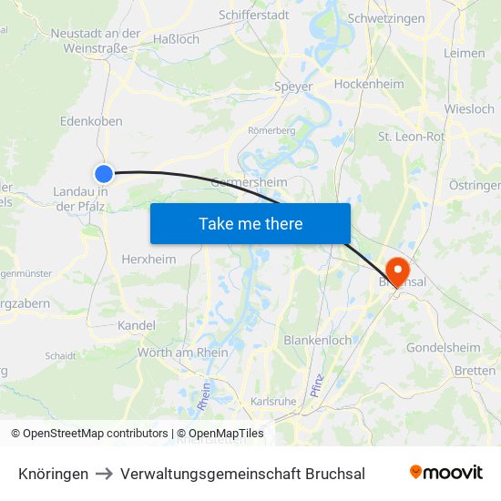 Knöringen to Verwaltungsgemeinschaft Bruchsal map