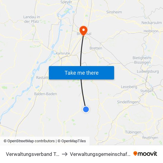 Verwaltungsverband Teinachtal to Verwaltungsgemeinschaft Bruchsal map