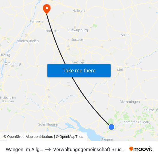 Wangen Im Allgäu to Verwaltungsgemeinschaft Bruchsal map