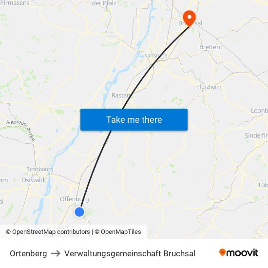 Ortenberg to Verwaltungsgemeinschaft Bruchsal map