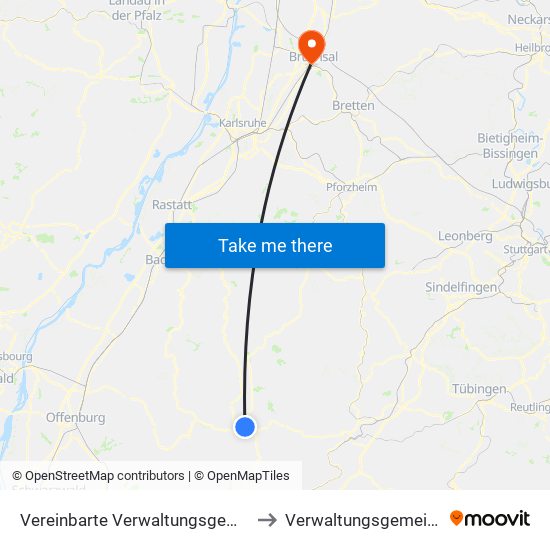 Vereinbarte Verwaltungsgemeinschaft Freudenstadt to Verwaltungsgemeinschaft Bruchsal map