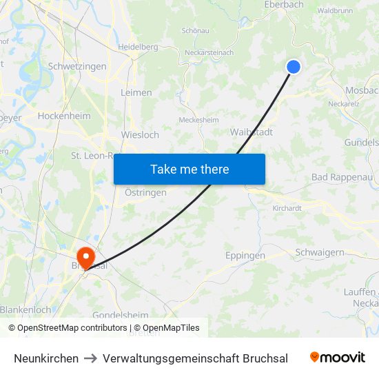 Neunkirchen to Verwaltungsgemeinschaft Bruchsal map