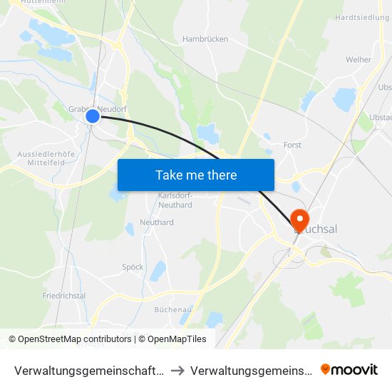 Verwaltungsgemeinschaft Graben-Neudorf to Verwaltungsgemeinschaft Bruchsal map