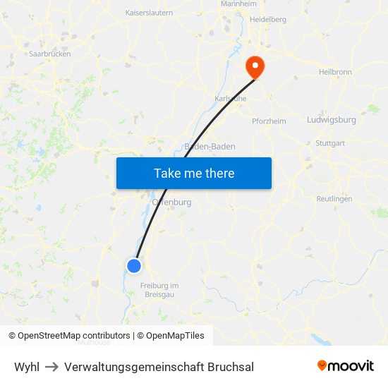 Wyhl to Verwaltungsgemeinschaft Bruchsal map