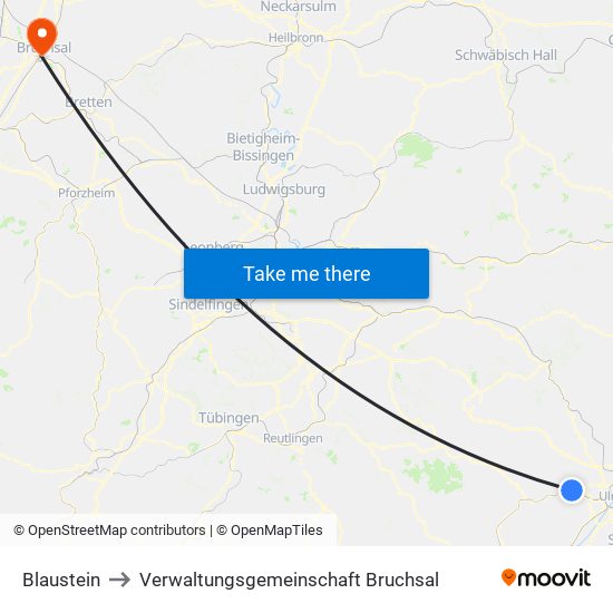 Blaustein to Verwaltungsgemeinschaft Bruchsal map