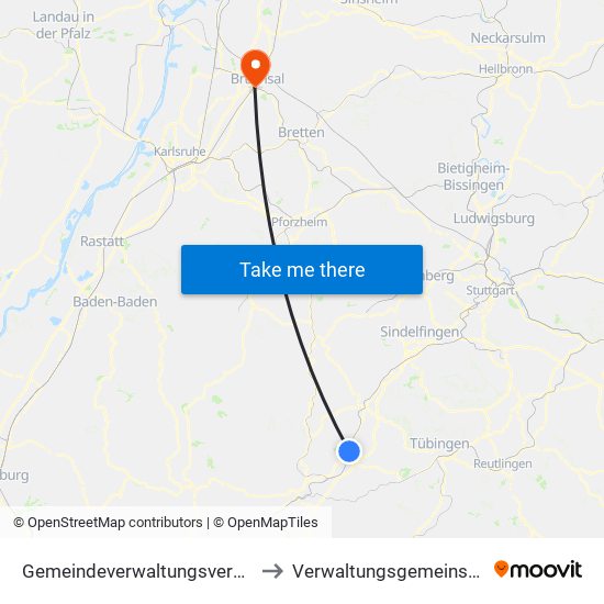 Gemeindeverwaltungsverband Oberes Gäu to Verwaltungsgemeinschaft Bruchsal map