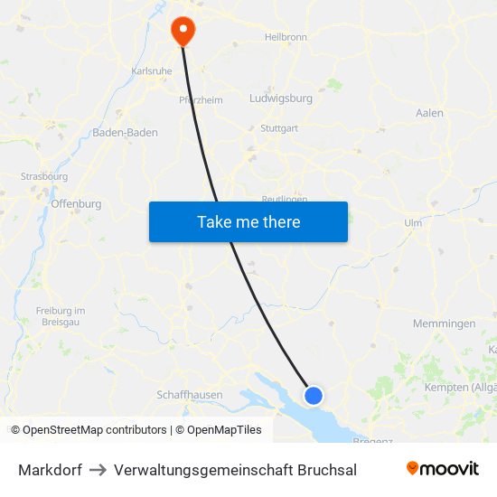 Markdorf to Verwaltungsgemeinschaft Bruchsal map