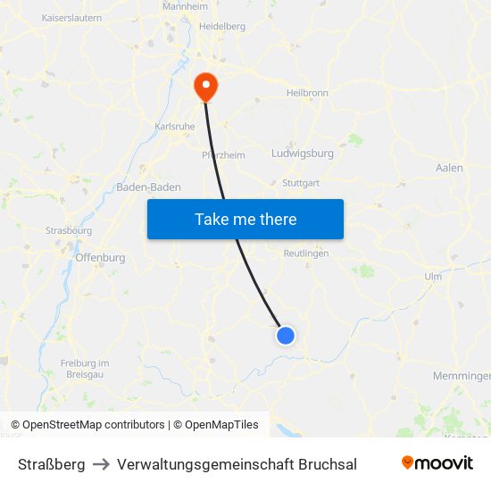 Straßberg to Verwaltungsgemeinschaft Bruchsal map