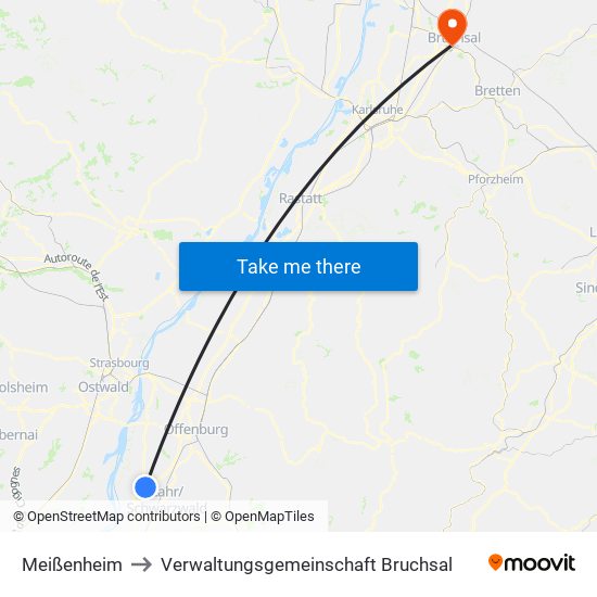 Meißenheim to Verwaltungsgemeinschaft Bruchsal map