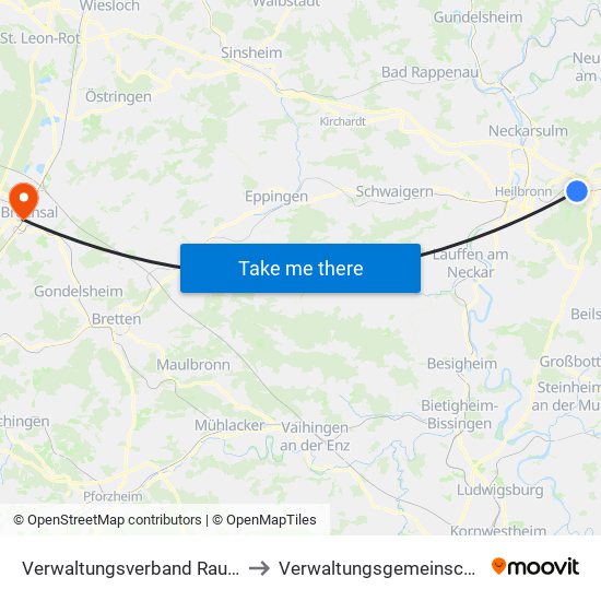 Verwaltungsverband Raum Weinsberg to Verwaltungsgemeinschaft Bruchsal map