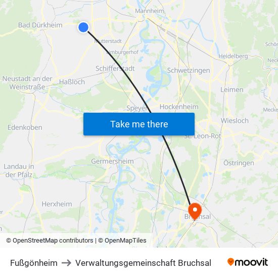 Fußgönheim to Verwaltungsgemeinschaft Bruchsal map
