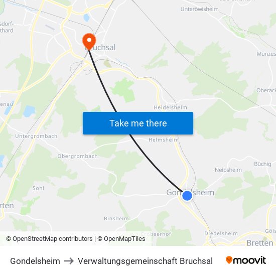 Gondelsheim to Verwaltungsgemeinschaft Bruchsal map