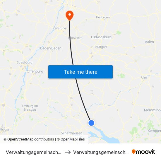 Verwaltungsgemeinschaft Stockach to Verwaltungsgemeinschaft Bruchsal map