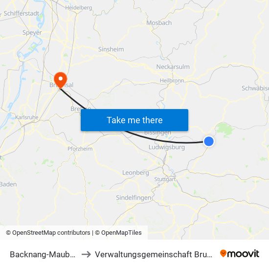 Backnang-Maubach to Verwaltungsgemeinschaft Bruchsal map