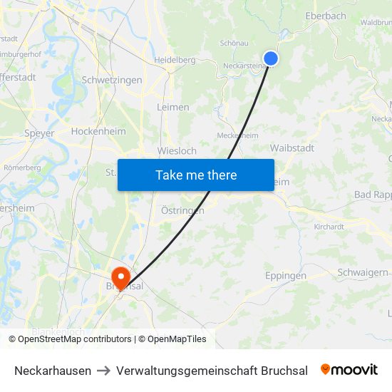 Neckarhausen to Verwaltungsgemeinschaft Bruchsal map