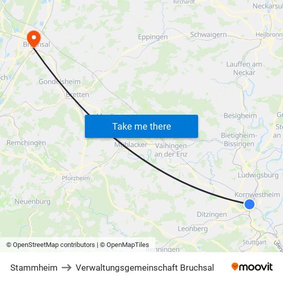 Stammheim to Verwaltungsgemeinschaft Bruchsal map