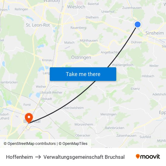 Hoffenheim to Verwaltungsgemeinschaft Bruchsal map