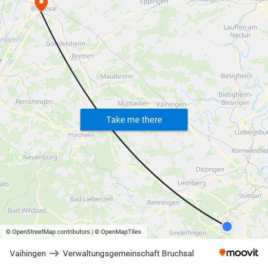 Vaihingen to Verwaltungsgemeinschaft Bruchsal map