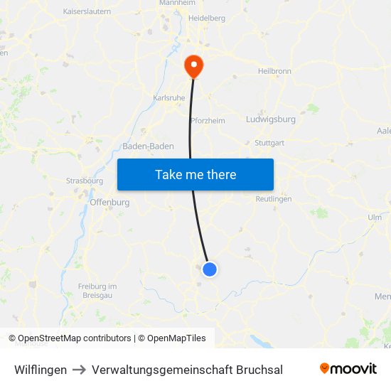 Wilflingen to Verwaltungsgemeinschaft Bruchsal map