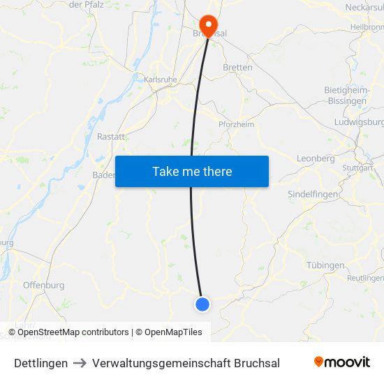 Dettlingen to Verwaltungsgemeinschaft Bruchsal map