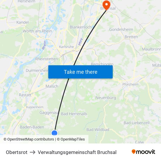 Obertsrot to Verwaltungsgemeinschaft Bruchsal map
