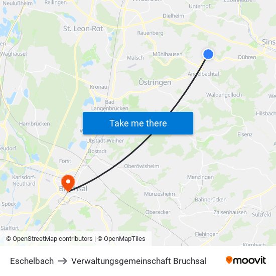 Eschelbach to Verwaltungsgemeinschaft Bruchsal map