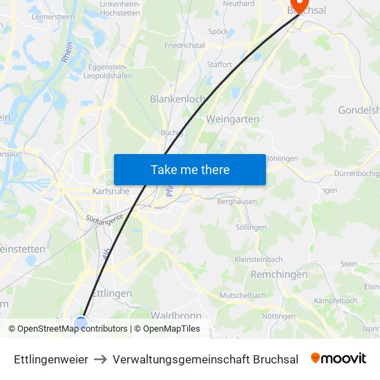 Ettlingenweier to Verwaltungsgemeinschaft Bruchsal map