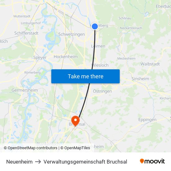Neuenheim to Verwaltungsgemeinschaft Bruchsal map
