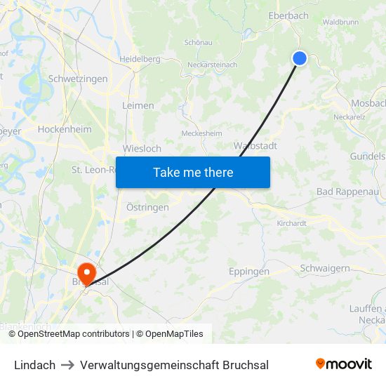 Lindach to Verwaltungsgemeinschaft Bruchsal map