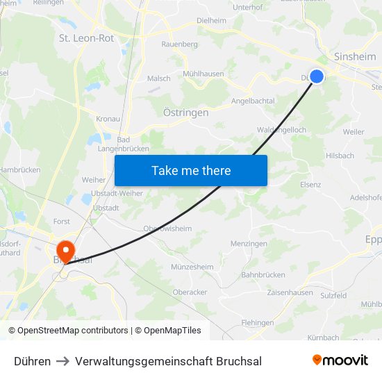 Dühren to Verwaltungsgemeinschaft Bruchsal map