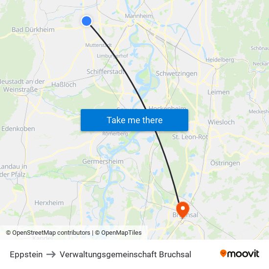 Eppstein to Verwaltungsgemeinschaft Bruchsal map