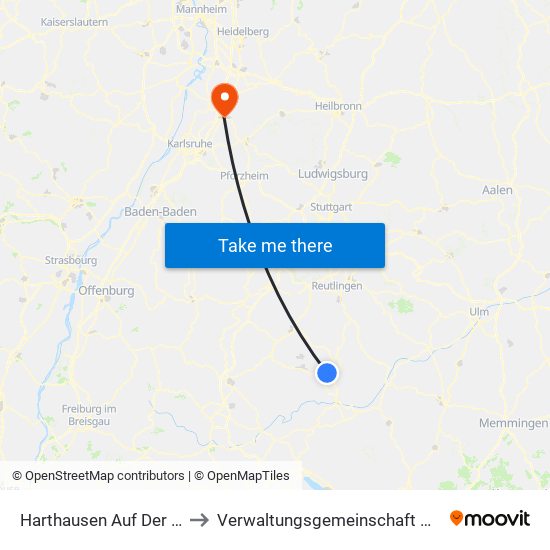 Harthausen Auf Der Scher to Verwaltungsgemeinschaft Bruchsal map