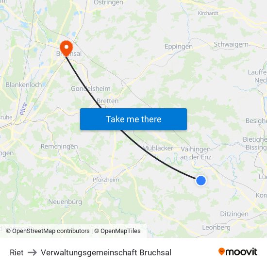 Riet to Verwaltungsgemeinschaft Bruchsal map