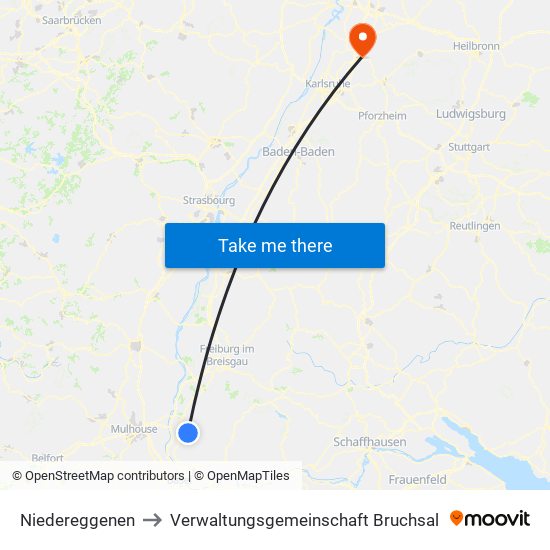 Niedereggenen to Verwaltungsgemeinschaft Bruchsal map