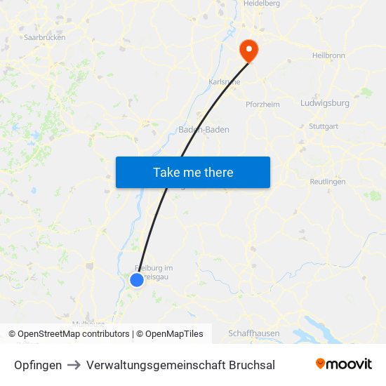Opfingen to Verwaltungsgemeinschaft Bruchsal map
