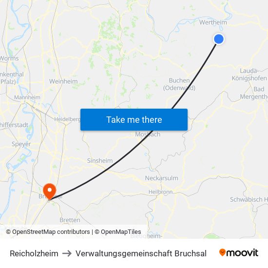 Reicholzheim to Verwaltungsgemeinschaft Bruchsal map