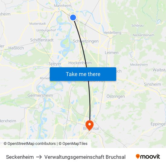 Seckenheim to Verwaltungsgemeinschaft Bruchsal map