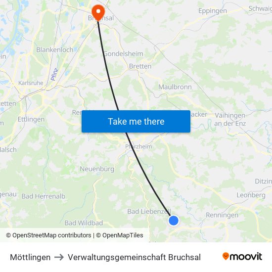 Möttlingen to Verwaltungsgemeinschaft Bruchsal map