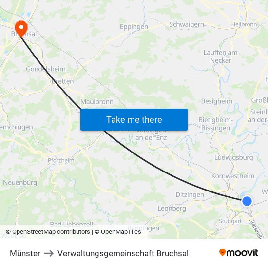 Münster to Verwaltungsgemeinschaft Bruchsal map