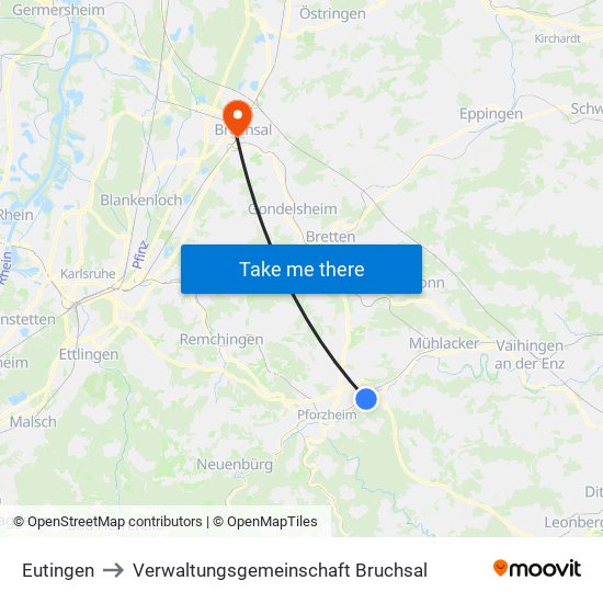 Eutingen to Verwaltungsgemeinschaft Bruchsal map