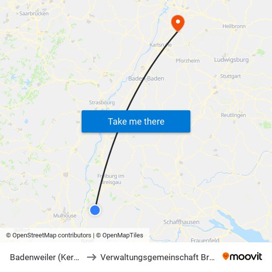 Badenweiler (Kernort) to Verwaltungsgemeinschaft Bruchsal map