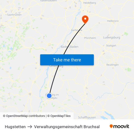 Hugstetten to Verwaltungsgemeinschaft Bruchsal map