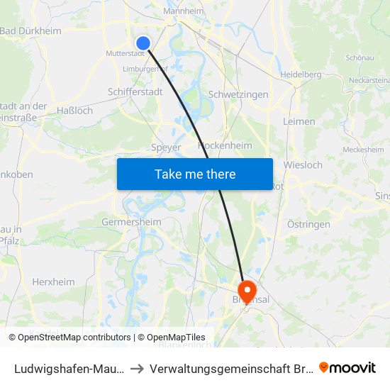 Ludwigshafen-Maudach to Verwaltungsgemeinschaft Bruchsal map