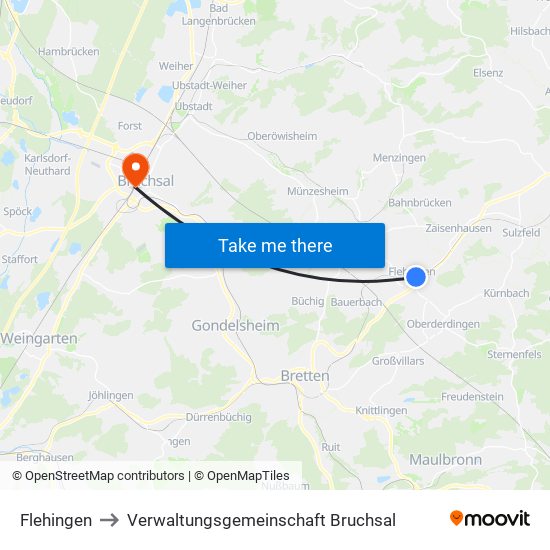 Flehingen to Verwaltungsgemeinschaft Bruchsal map