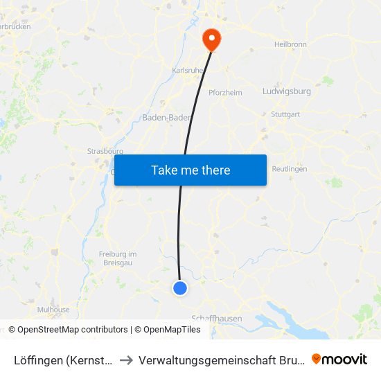 Löffingen (Kernstadt) to Verwaltungsgemeinschaft Bruchsal map