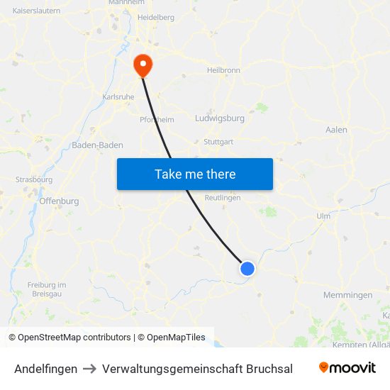 Andelfingen to Verwaltungsgemeinschaft Bruchsal map