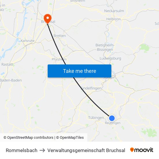 Rommelsbach to Verwaltungsgemeinschaft Bruchsal map