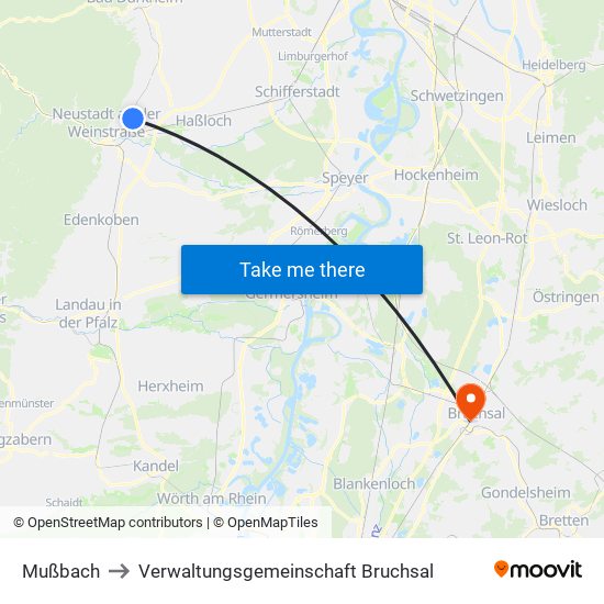 Mußbach to Verwaltungsgemeinschaft Bruchsal map