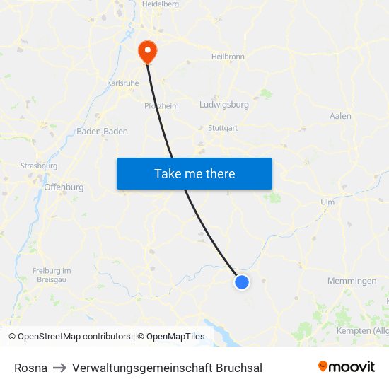 Rosna to Verwaltungsgemeinschaft Bruchsal map