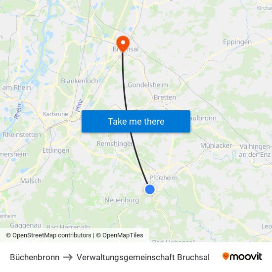 Büchenbronn to Verwaltungsgemeinschaft Bruchsal map